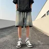 Mäns jeans denim shorts harajuku mode baggy retro blå knäslängd byxor man gata hip hop rak casual kort