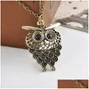 Pendant Necklaces Fashion Women Owl Neclace Long Animal Sweater Chain Bijoux Femme Golden Antique Sier Bronze Necklace Drop Dhgarden Dhb7Y