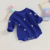 Rompers Tregren 0 24M Infant Baby Girl Knitting Romper Flower Embroidery Round Neck Long Sleeve Knit Jumpsuit for Fall Winter Clothes 231113