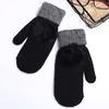 Gants sans doigts femmes hiver doigt complet avec balle Double épaisseur laine de cachemire adulte chaud tricot torsion doux dame fourrure mitaines AWG015