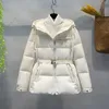 2023 Winter Women's Mid length Belt Down Coat Park Raccoon Hooded Thick Down Coat Warm Outdoor Sports Women's