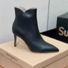 Высочайшее качество Gianvito Rossi Женские модные ботинки на высоком каблуке с острым носком Повседневные ботильоны на боковой молнии из натуральной кожи Классические роскошные дизайнерские ботинки