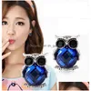 Stud Blue Rhinestone Owl Ear Crystal Kolczyki przebijające słodkie zwierzęce moda kobiety dziewczyny dama upuszcza biżuteria dhgarden dhznl