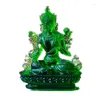 Dekoratif figürinler 10cm yeşil renk Tara Guanyin Buddha heykel reçine süpürme iblis lotus taban maskotu ev koyma dekorasyon