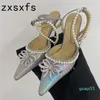 Sandales 2023 été haute qualité en cuir perle talons fins femmes bout pointu boucle sangle pompes marque Sexy chaussures de fête