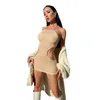 Femmes robes décontractées mode couleur unie pendaison cou côté taille évidé spaghetti sangle taille haute ONE-PIECE dos nu robe hanche wrap jupe sexy bottoming