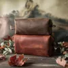 Kosmetiska väskor iSkyBob Men Vintage Bag Pu Leather toalettartikel Storage Travel Organizer Casual Handbag Women Makeup 2024 Gift