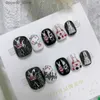 Faux ongles 10 pièces/ensemble faux ongles faits à la main série Alice noir et blanc doux ongles frais faux détachable presse sur ongles faux ongles avec colle Q231114