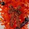 Décorations de Noël Arbre à l'envers orange de 75 pieds avec 300 lumières chaudes LED, ornements sur le thème d'Halloween et ruban de satin 231113