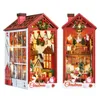 Christmas Decorations Book Nook Doll House 3D Puzzle With Sensor Light Dust Cover Music Box Gift Ideas Bookshelf Insert for 231113