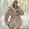 Femmes vers le bas Parkas Malina hiver épais col montant femmes mode cravate taille manteaux élégant solide court rembourré vestes femme dames 231114