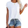 T-shirt Femme Manches Courtes Poche Poitrine T-shirt Femme Été Lâche Casual Couleur Unie Blanc Noir Rue T-shirts O-Cou Tee Tops Femme 230414