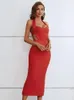 Abiti casual Arrivo Donna Estate Moda Sexy Backless Halter Red Midi Bandage Dress 2023 Maglia Elegante Evening Club Party