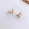 Backs Earrings White Pink Enamel Bowknot Clip On Non Pierced Geometric Jewelry Round Simulated Pearl Ear Cuff Earings Bridal Gift