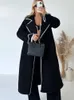 レディースウールブレンド女性用エレガントなターンダウンカラーロングオーバーコートのためのヴィンテージ刺繍ウールコート