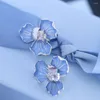 Stud Earrings Blue Iris Temperament Small Flower Ins Style High-End Trend With Valentine'S Day Gift