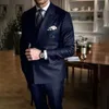 Abiti da uomo Blazer Blu scuro a righe da uomo Moda bavero doppio petto Blazer maschile con pantaloni Formale smoking da sposa casual 2 pezzi Slim 231113