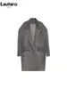 Skóra damska Lautaro wiosna jesienna ponadwymiarowa chłodna szara błyszcząca patentowa płaszcz kokonny Kobiet luksusowy designerski odzież mody 2023