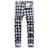 Męskie dżinsy mężczyźni Brytyjski styl Plaid Mens 2023 marka mody Slim Denim Pants Biker Hip Hop Casual Elastyczny talia drukowane spodnie