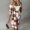 Women's Wool Blends Elegant Long Sleeve Single Breasted Loose Outwear Winter Casual Plaid Printed Woolen Overcoats Female Warm Hooded Coats Cardigan 231113