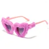 Sunglasses Retro Heart-Shaped Soft Plush Women Fashion Blue Pink Eyewear Trending Men Cat Eye Sun Glasses Shades UV400