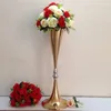 Vasos 2023 10pcs/lote Gold Double Horn Wedding Road Led Decoration Centerpiece Vase Supplies 70cm Altura