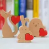 Obiekty dekoracyjne figurki Zelkwood-Love Zabawki Zabawki ręcznie robione świeże zwierzę rzemieślniki z litego drewna drewna małe przedmioty Dekoracja dekoracji dekoracji 231114
