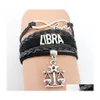 Braccialetti con ciondoli fatti a mano vintage per le donne Segni zodiacali Infinity Love 12 Costellazione Vergine Scorpione Uomo Pelle intrecciata Catena Gioiello Dhxtd