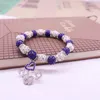 Braccialetti con ciondoli Perline di cristallo bianco blu scintillanti Elastico Regola amore Lettere greche Zeta Phi Beta Sorority Women