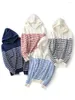 Kvinnors tröjor Suyadream Merino Wool Hooded Pullovers för Woman 2023 Fall Winter Randig Bekväm Blue White