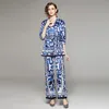 Abbigliamento da casa di design di lusso Set da 2 pezzi Paisley Floral Donna Scollo a V Con lacci Top con fiocco e pantaloni casual a gamba larga Set da vacanza 2023 Primavera Autunno Manica lunga Abiti da passerella