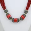 Choker Nigeriaanse bruiloftsjuwelen Multi -lagen Crystal Red Coral kralen Lang statement ketting vrouwen Afrikaans Afrikaans