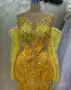 Aso ebi gul sjöjungfru aftonklänningar ren nacke långärmad spets pärlor kristall prom tillfälle klänning de soiree
