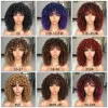 Synthetic Wigs Short Hair Afro Kinky Curly With Bangs For Black Women Fluffy Ombre Glueless Cosplay Natural highlight Blonde Wig 230413