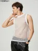 Herentanktops o-neck mouwloze mesh transparante streetwear sexy casual vesten vakantie zomer kleding s-5xl Incerun 230414