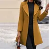 女性ウールブレンド秋の冬ウールコート女性黄色の黒いスタンドカラーシングルブレストアウターウェア韓国スタイルスリムジャケット231114