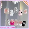 Kunstnagels y2y Nepnagels Druk op kort Herbruikbaar met ontwerpset Franse kunstmatige roze kawaii Valse aangeschoten zelfklevende nagels Tips Art Q231114