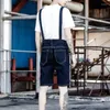 Heren Jeans Denim Shorts Heren Japanse Overalls Mannelijke Zomer Gat Bib Koreaanse Bretels Jumpsuit