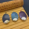 Pendant Necklaces 34x54mm Natural Semi-Precious Stone Oval Mirror Agate Shell Necklace For Charming Women DIY Fine Jewelry Gift Retro