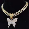 Pendant Necklaces Men Women Hip Hop Iced Out Bling Butterfly Necklace Cuban Chain HipHop Fashion Charm Jewelry