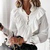 Dames Blouses Casual Leopard Dot Print Ruffle Blouse Shirt Herfst Winter Lange mouw Dames Shirts Elegant Office Lady V-hals Button Tops