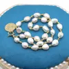 Kedjor naturlig barock sötvatten pärlhalsband runt pendellen spacer pärla metallkedja kvinnor charm smycken gåva 46 cm