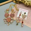 Necklace Earrings Set Vintage Sweet Bow Flowers Rhinestone Light Luxury Premium Pink