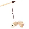 Cat Toys Cute Cartoon Pet Teaser Feather Wood Rod Mouse Toy con Mini Bell Catcher in legno interattivo