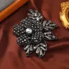 Broches Morkopela Vintage exagéré noir strass fleur broche broche luxe Banquet fête pour femme homme cadeau
