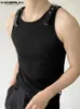 Men's Tank Tops INCERUN Solid Color PU Leather Button Sleeveless Streetwear O-neck Vests Summer Fashion Clothing S-5XL 7 230414