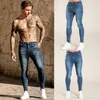 Jeans masculino cintura elástica jeans skinny masculino preto streetwear casual calças de corrida de jeans de jeans High Street Slim Fit Man Fashion Denim Troushers 230414