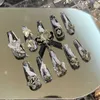 False Nails 10pcs Black Long Coffin Diamond Press On Nail Tips Finished Full Cover Artificial Fake Nails Seamless Removable False Nails Q231114
