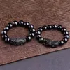 Strand Bracelets de pedras de obsidiana no atacado com pixiu pulseira de sorte para homens judeus de energia de homens