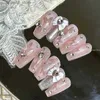 Kunstnagels Handgemaakte roze glittery Y2K nepnagel met lijm Vlinderpers op nagels Kunstnagels Tips Herbruikbare korte kist Manicure Kunstcadeau Q231114